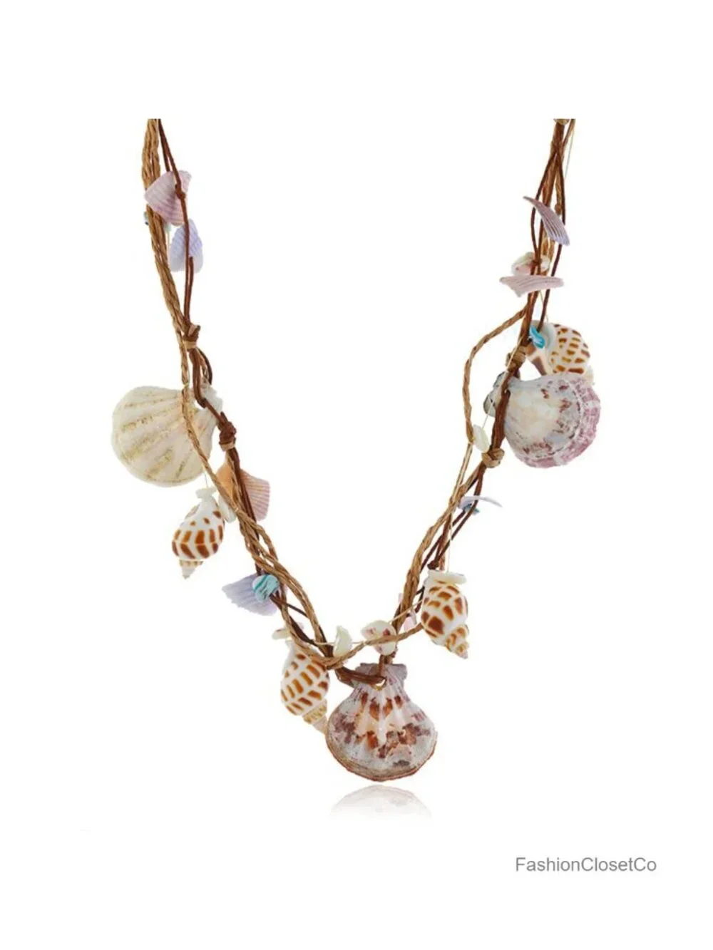 Boho Braided Rattan Shell Pendant Necklace Handmade Waterproof Beach Jewelry